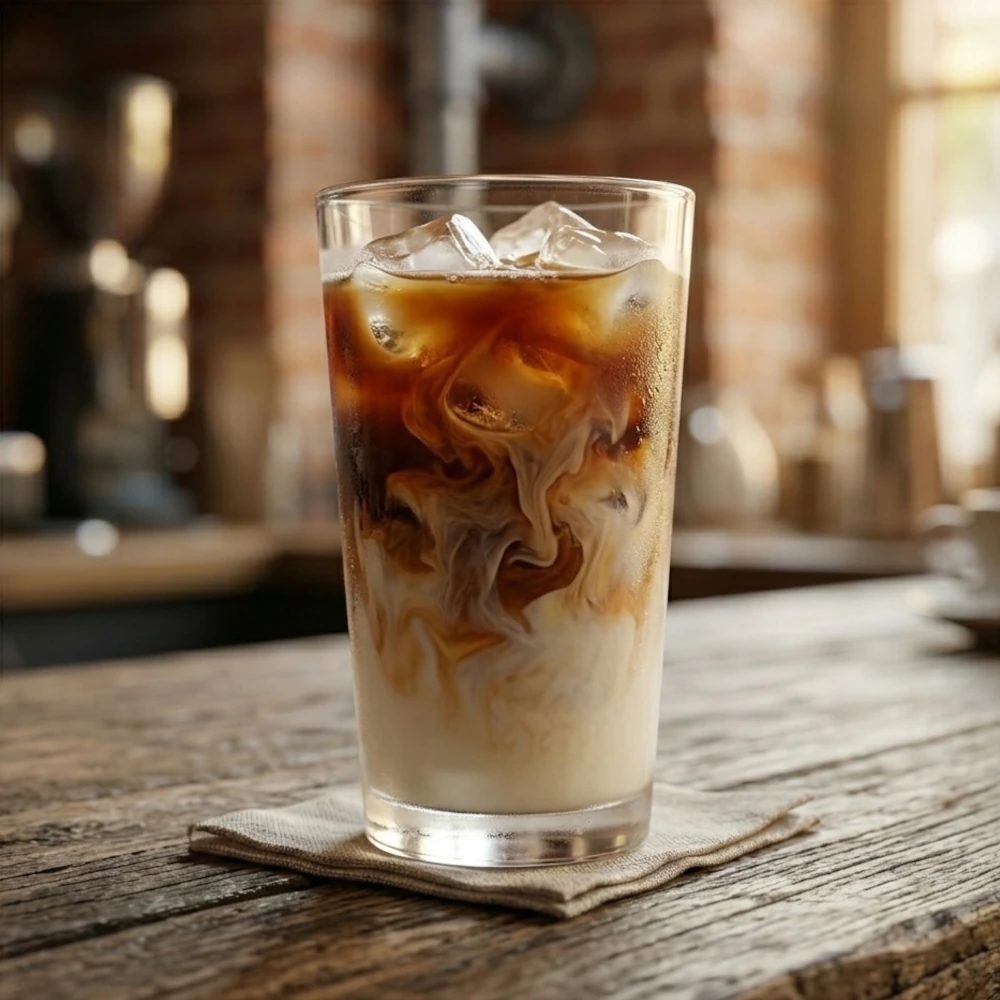 Samtiger Cold Brew Latte im Glas – eine tolle Möglichkeit, um den klassischen Cold Brew Kaffee aufzupeppen