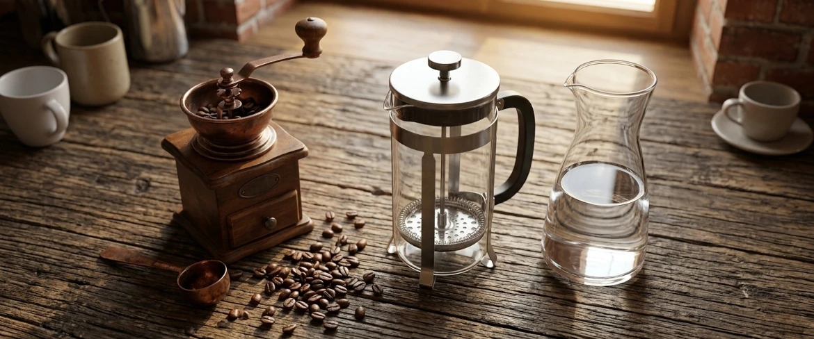 Zubehör und Zutaten, die erforderlich sind, um Cold Brew unter häuslichen Bedingungen zuzubereiten