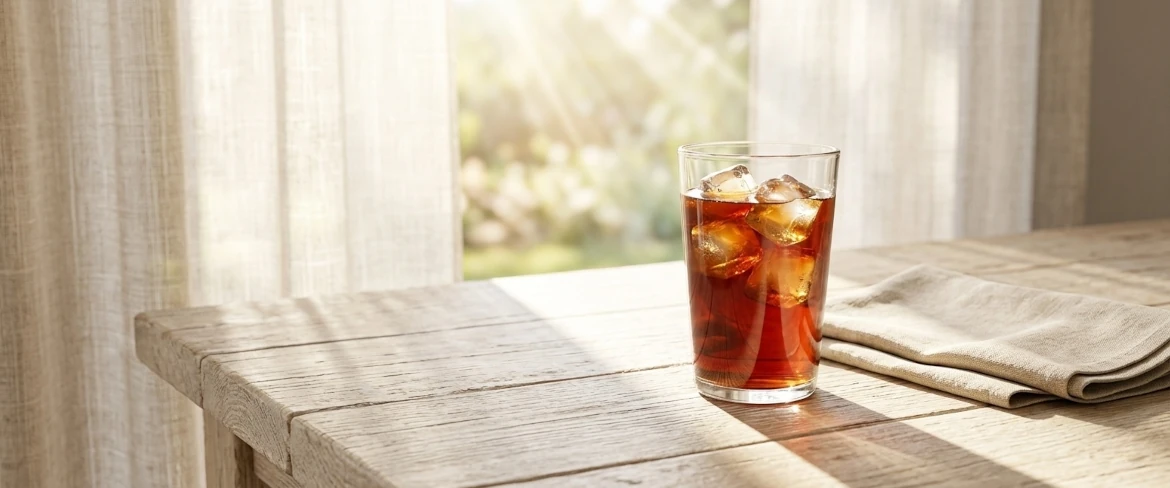 Erfrischender Cold Brew Kaffee in den Sonnenstrahlen. Cold Brew – wie viel Koffein enthält er?