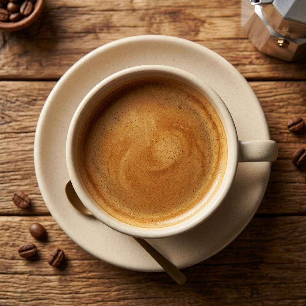 Kawa americano – przepis – widok z góry na idealną filiżankę kawy z orzechową cremą