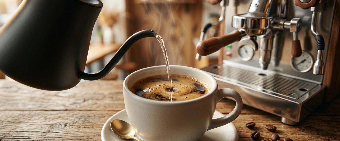 Americano jak zrobić – powolne dolewanie gorącej wody z czajnika do espresso