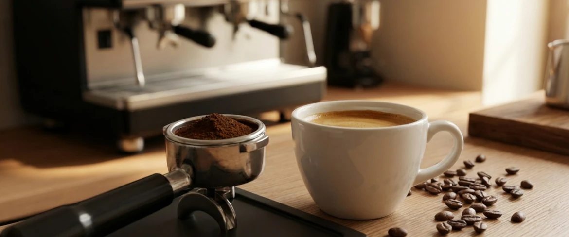 Kawa espresso lungo przygotowywana w ekspresie ciśnieniowym