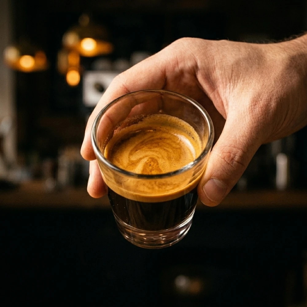 Kawa ristretto przepis – gotowy napar w szklanej filiżance i kolba ekspresu