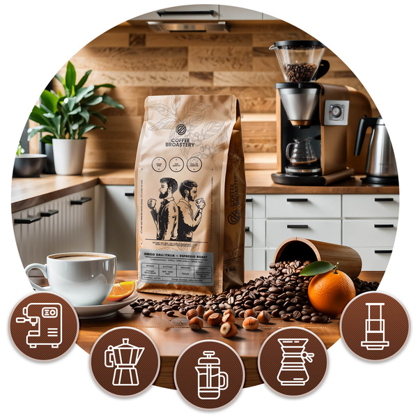 Coffee Broastery Set: Amico dall'Italia Espresso Roast Kaffee + Becher